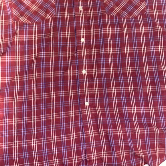 Plains Western Wear Short Sleeve Pearl Snap Red  Tartan Plaid Cowboy Rodeo S11 - Picture 8 of 11